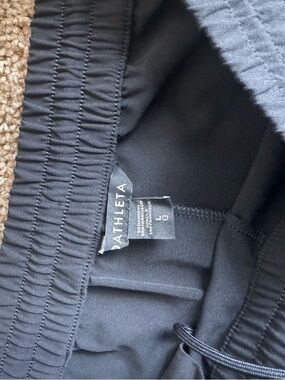 Athleta Wide Leg Black Drawstring Pant with Tuxedo Stripe